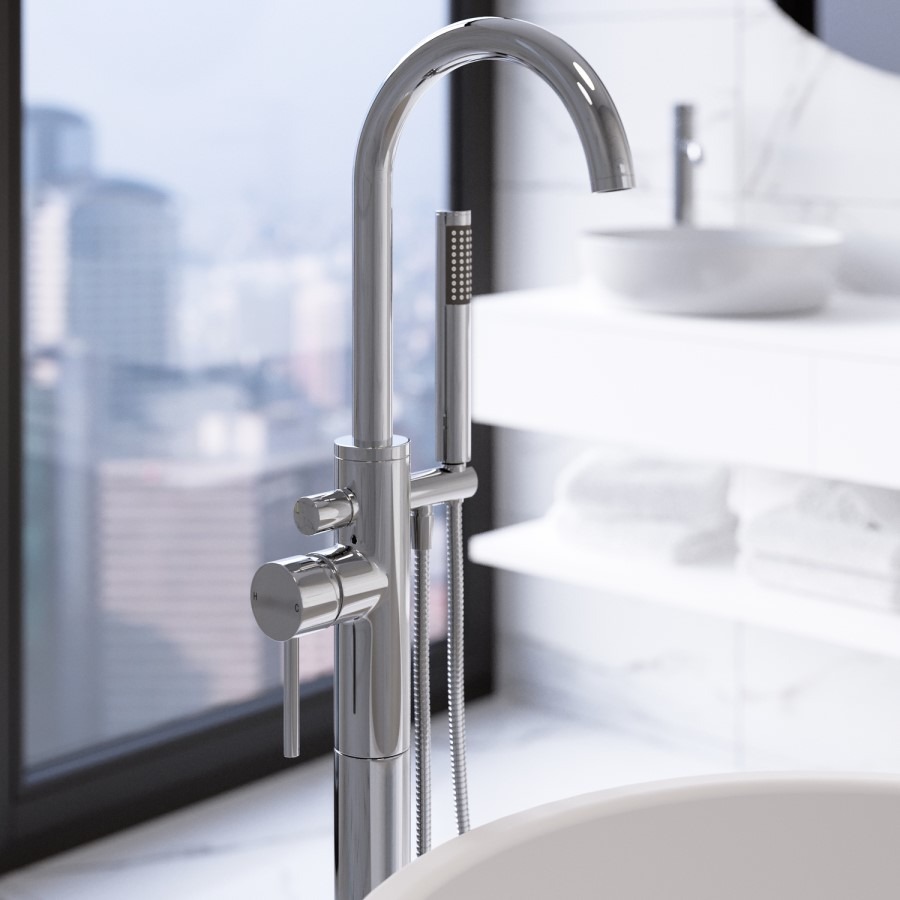 Chrome Freestanding Bath Shower Mixer Tap - Arissa - Image 3