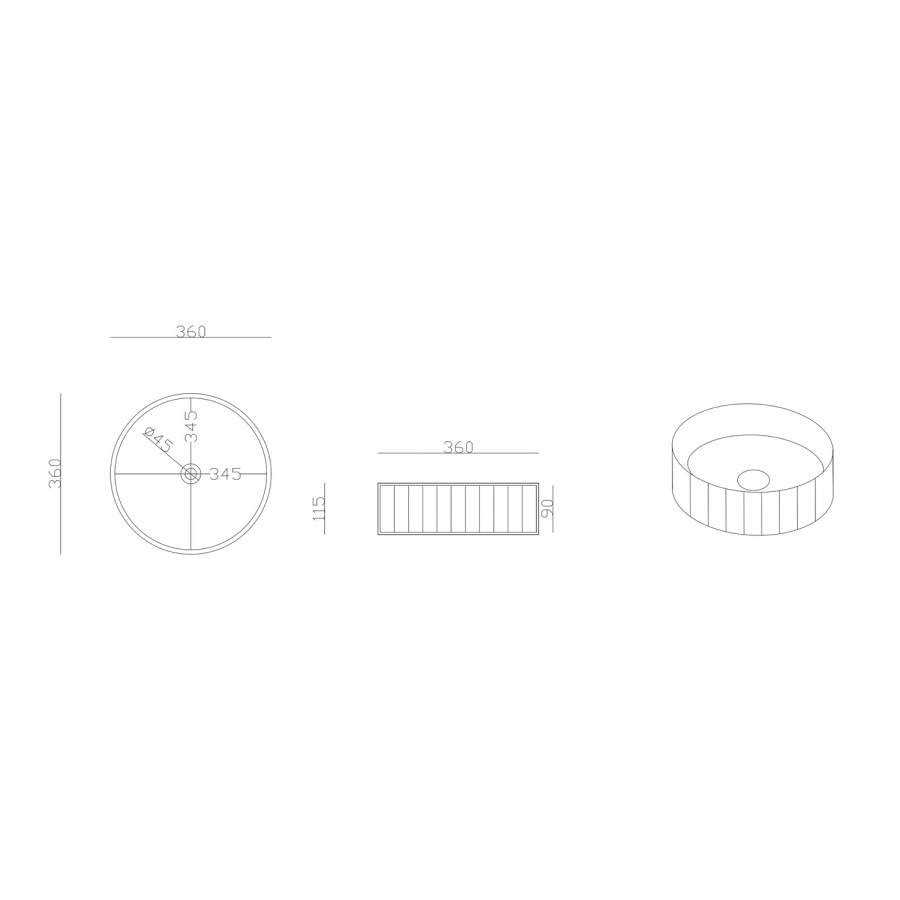 Round Countertop Basin Fluted 360mm - Oregon - Image 3