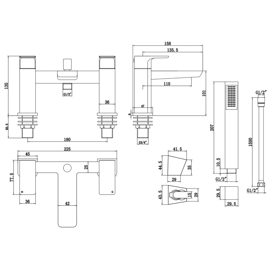 Black Bath Shower Mixer Tap - Zana - Image 3