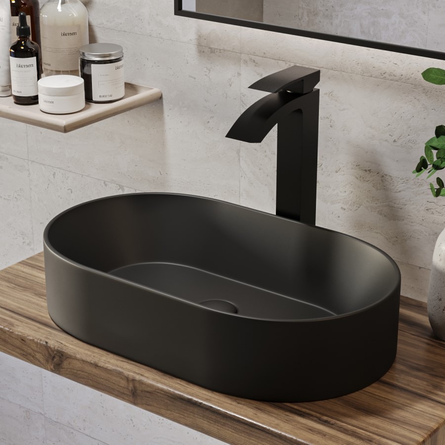 Tall Black Mono Basin Mixer Tap - Wave - Image 3