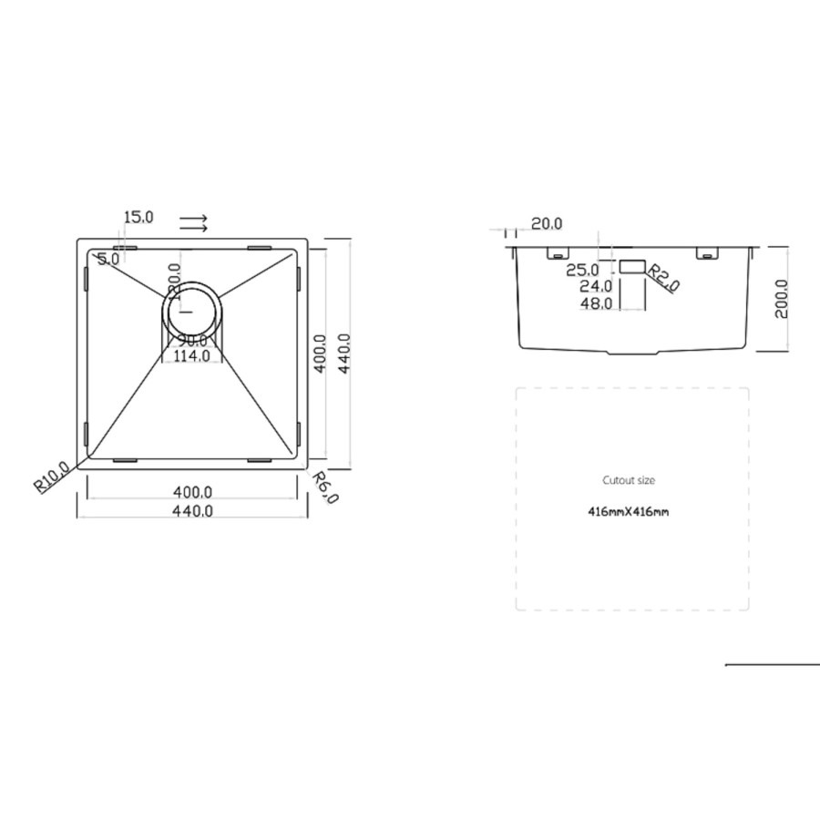 Rangemaster Kube Single Bowl Inset / Undermount Chrome Stainless Steel Kitchen Sink - Image 3