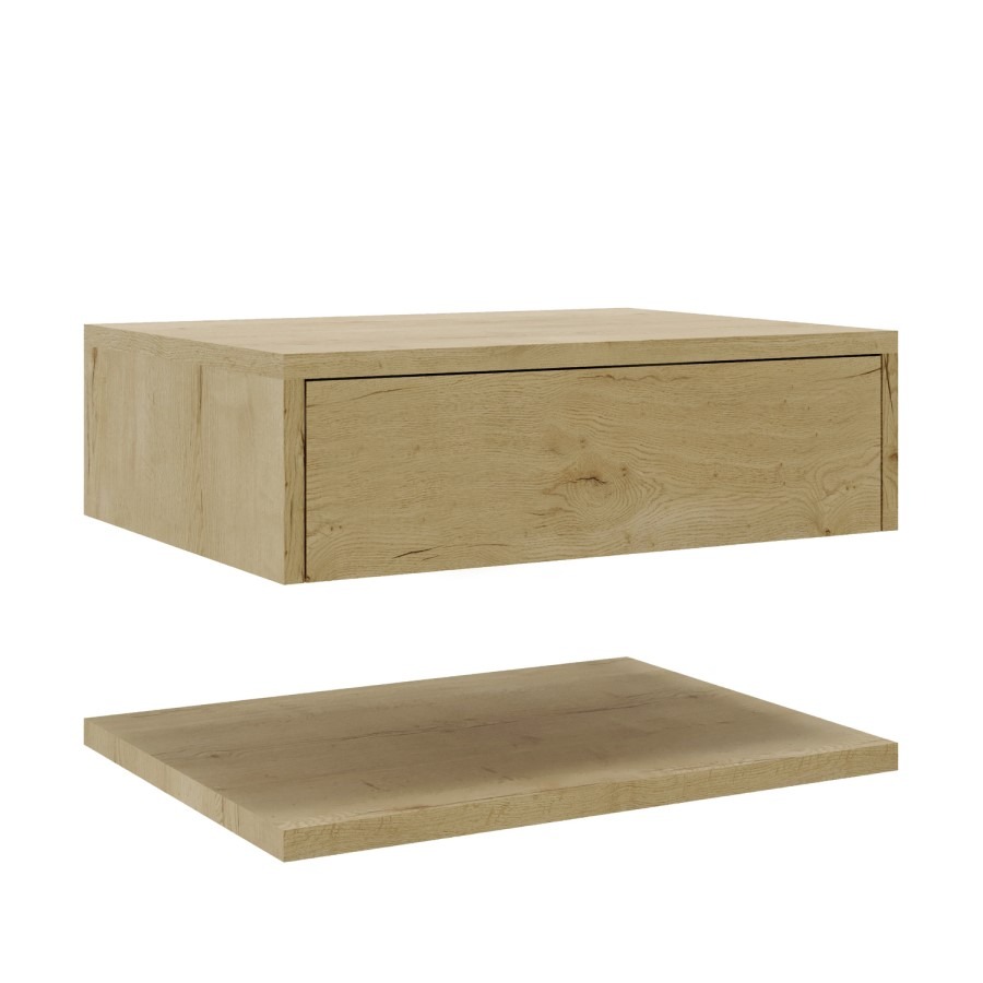 600mm Wood Effect Wall Hung Countertop Vanity Unit with Shelf - Lugo - Image 3