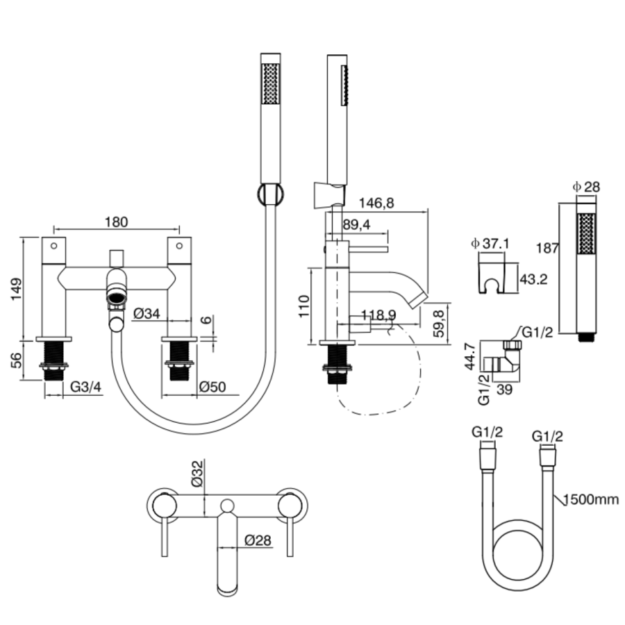 Black Bath Shower Mixer Tap - Arissa - Image 4