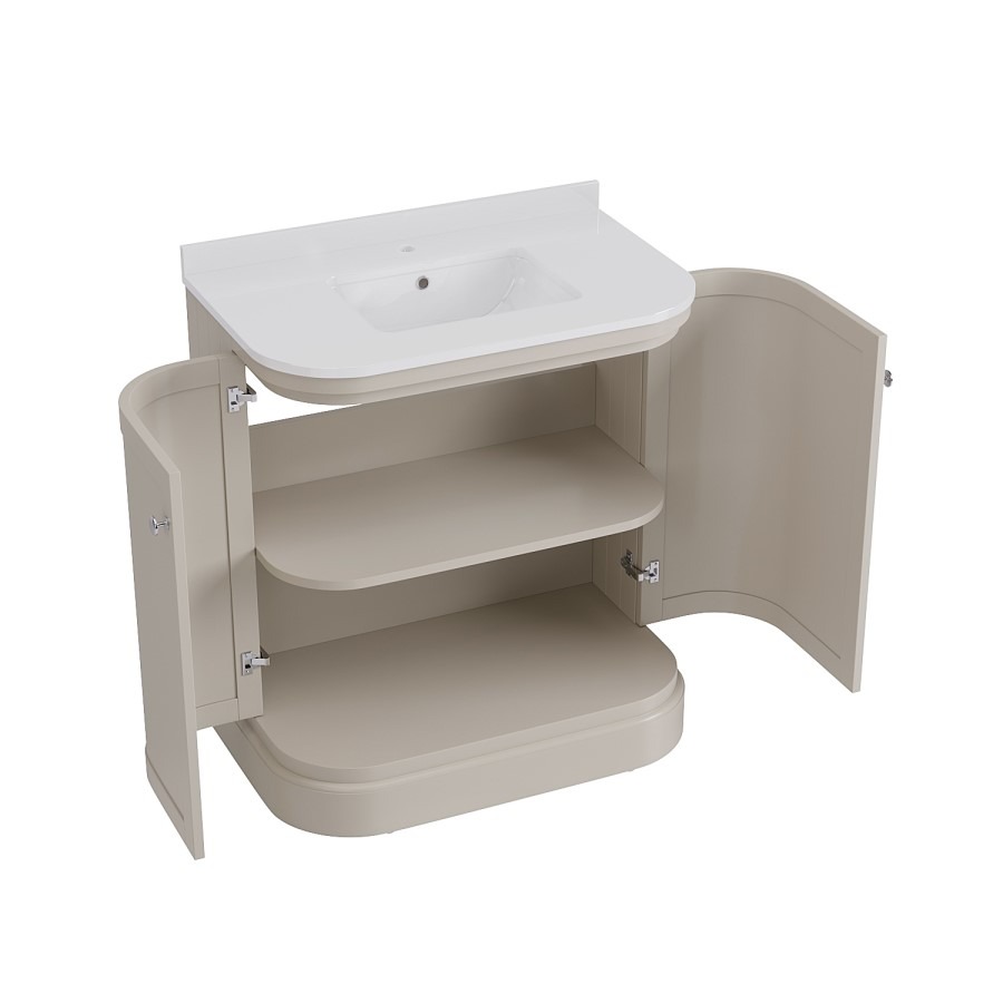 800mm Beige Curved Freestanding Vanity Unit with Basin - Bowland - Image 4