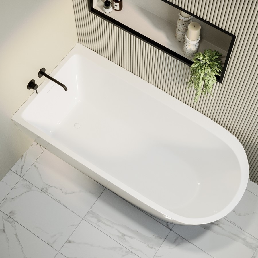 Freestanding Single Ended Left Hand Corner Shower Bath with Black Bath Screen 1650 x 800mm - Amaro - Image 4