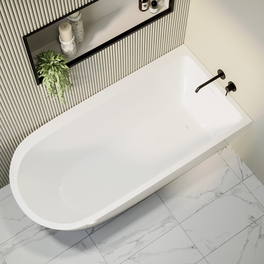 Freestanding Single Ended Right Hand Corner Shower Bath with Black Bath Screen 1650 x 800mm - Amaro - Image 4