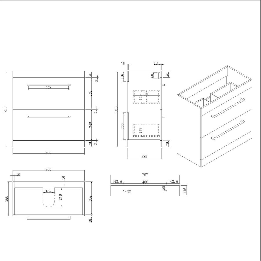 800mm White Freestanding Vanity Unit with Basin and Chrome Handles - Ashford - Image 4