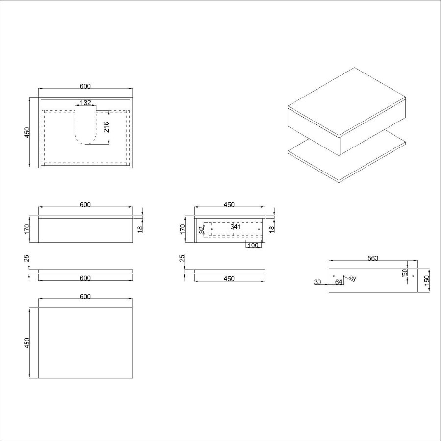 600mm Black Wall Hung Countertop Vanity Unit with White Square Basin and Shelf - Lugo - Image 4