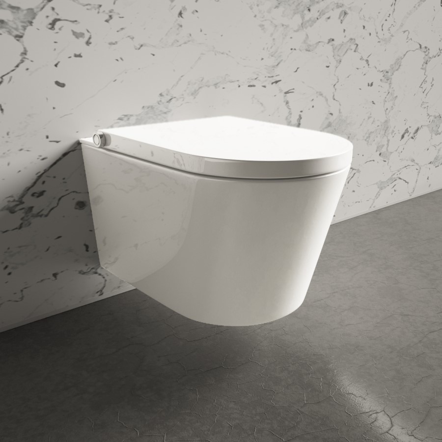 Wall Hung Smart Bidet Japanese Toilet & 1160mm Frame Cistern and Black Pneumatic Flush Plate - Purificare - Image 4