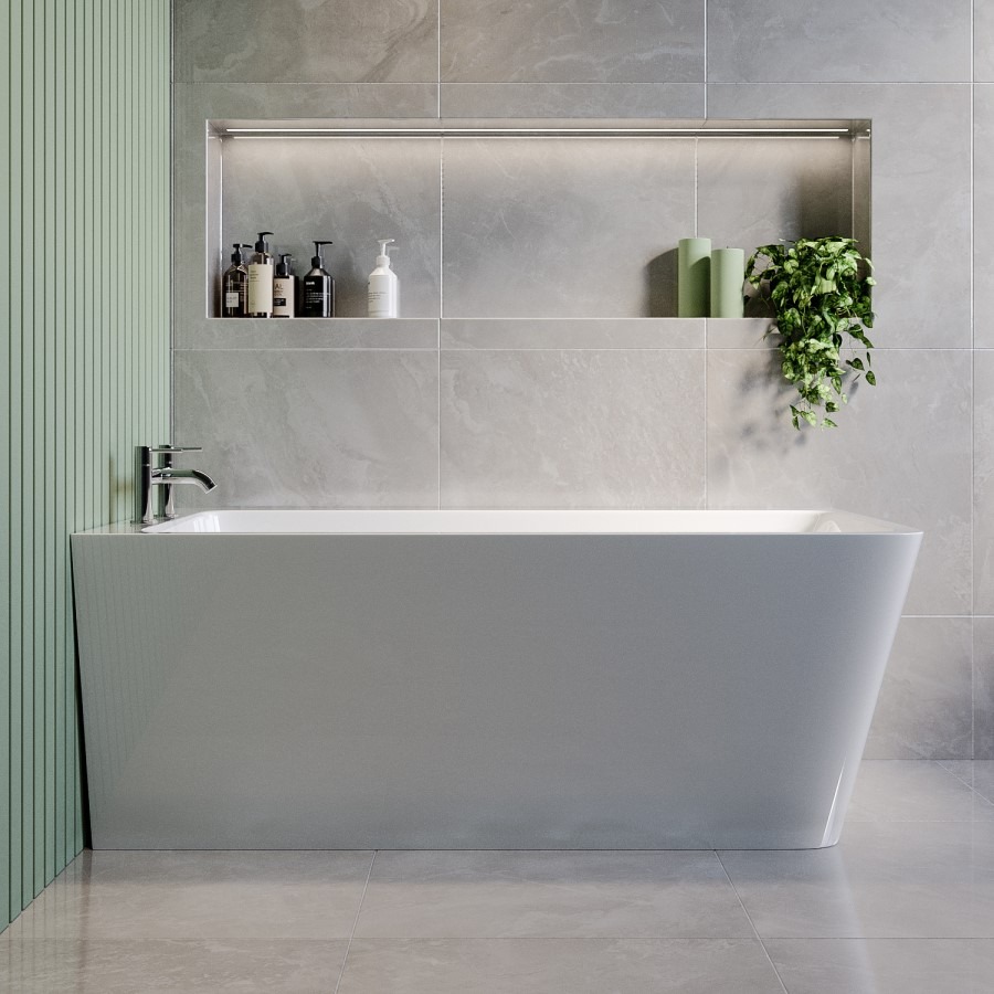 Freestanding Single Ended Left Hand Corner Shower Bath with Black Bath Screen with Towel Rail 1500 x 740mm - Kona - Image 4