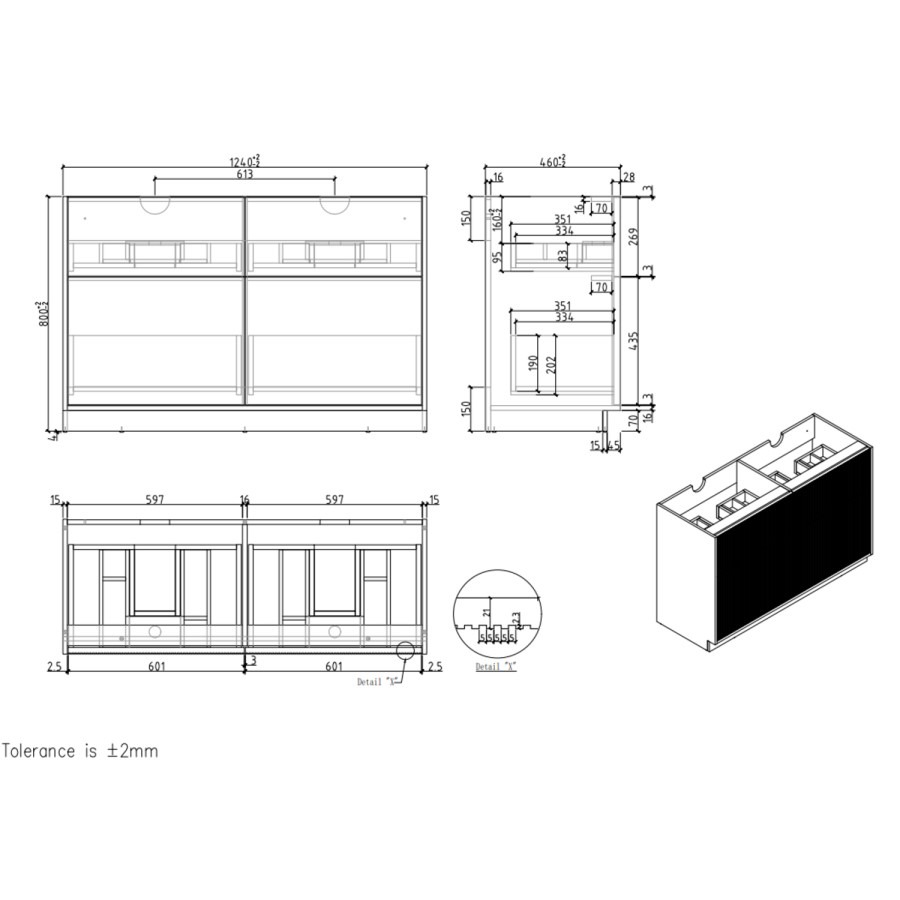 1250mm Black Wooden Freestanding Countertop Double Vanity Unit with Wood Effect Worktop and Round Basin - Matira - Image 4