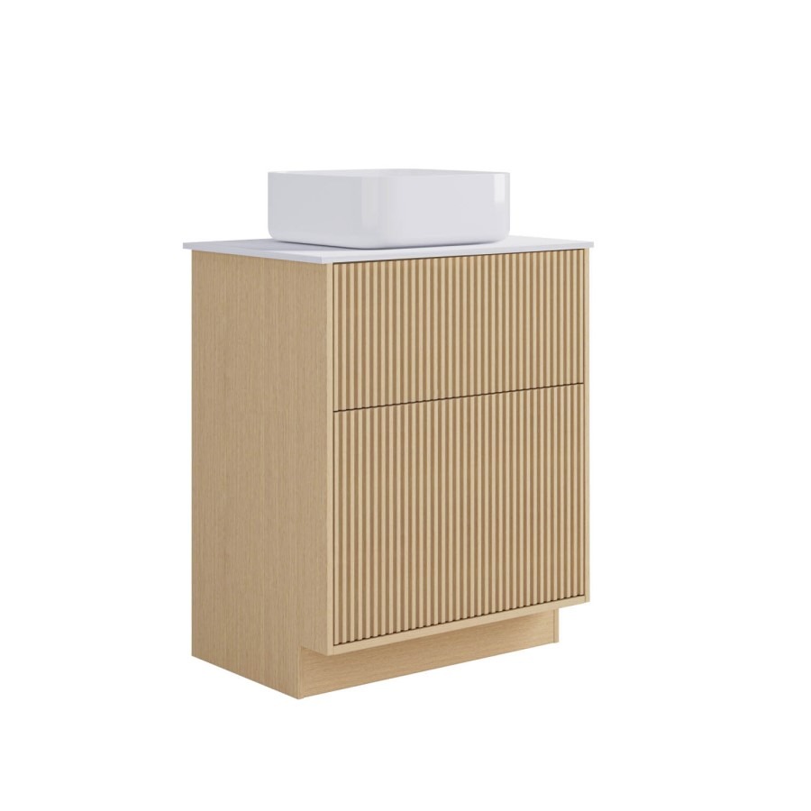 650mm Wooden Fluted Freestanding Countertop Vanity Unit with Square Basin - Matira - Image 4