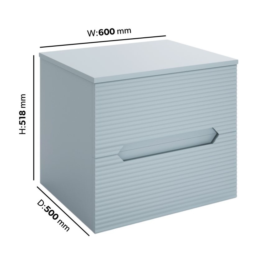 600mm Blue Fluted Wall Hung Countertop Vanity Unit - Melbourne - Image 4