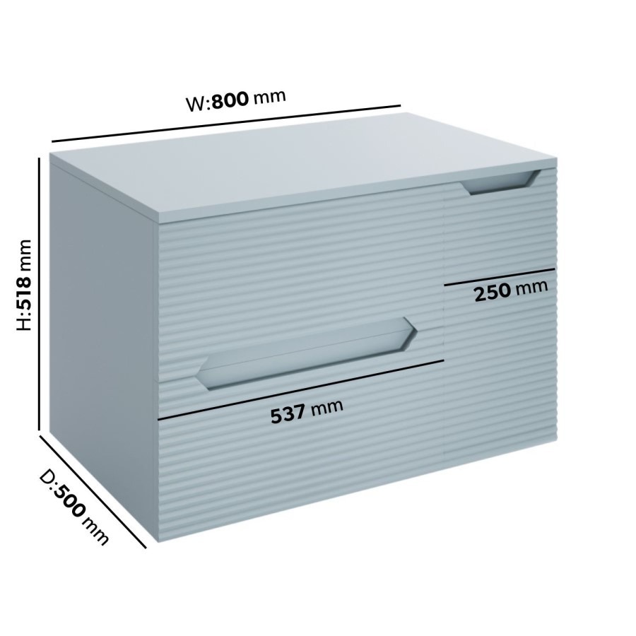 800mm Blue Fluted Wall Hung Countertop Vanity Unit - Melbourne - Image 4