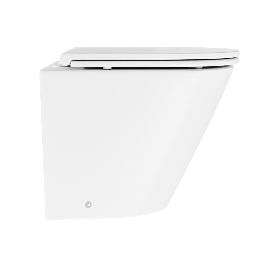 Matt White Back to Wall Rimless Toilet with Soft Close Seat - Newport - Image 4