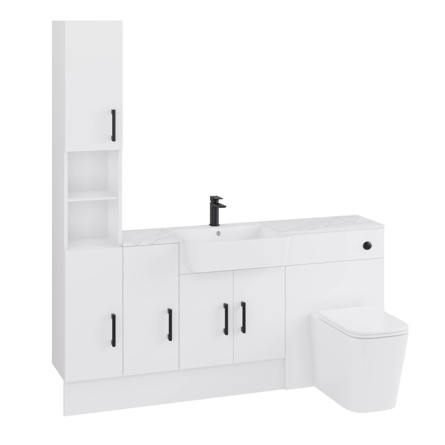 1800mm White Toilet and Sink Unit with Storage Units & Black Fittings - Ontario - Image 4