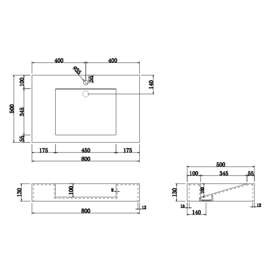 800mm Black Wall Hung Vanity Unit with Rectangular Basin - Oslo - Image 4