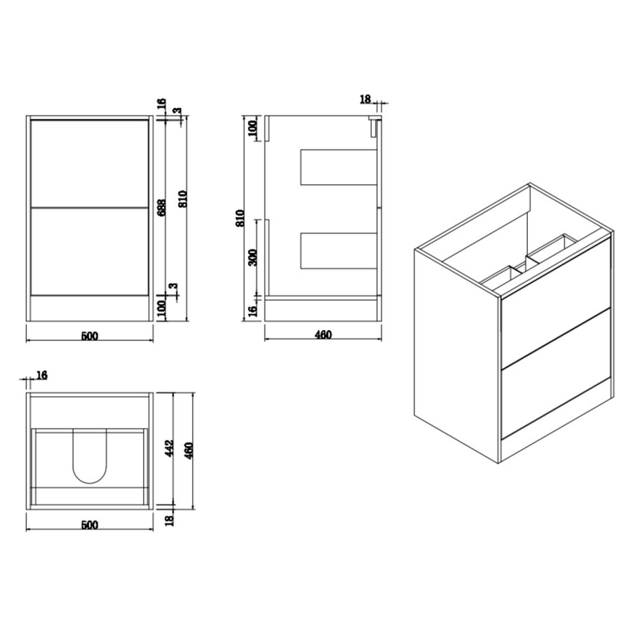 500mm Wood Effect Freestanding Countertop Vanity Unit with Square Basin - Palma - Image 4