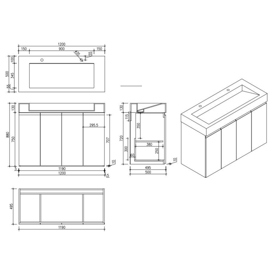 1200mm Green Freestanding Double Vanity Unit with Basin - Panama - Image 4