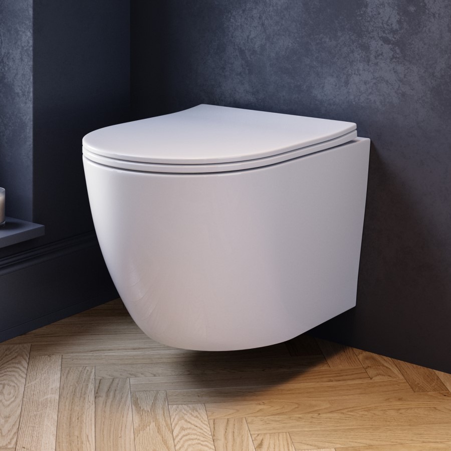 White Wall Hung Toilet with Soft Close Seat, Brushed Brass Pneumatic Flush Plate, 820mm Frame & Cistern - Roma - Image 4