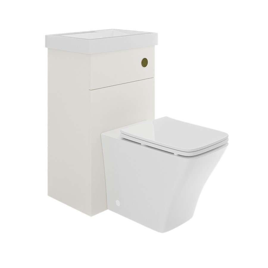 500mm White Cloakroom Toilet and Sink Unit with Square Toilet and Brushed Brass Fittings - Valetta - Image 4