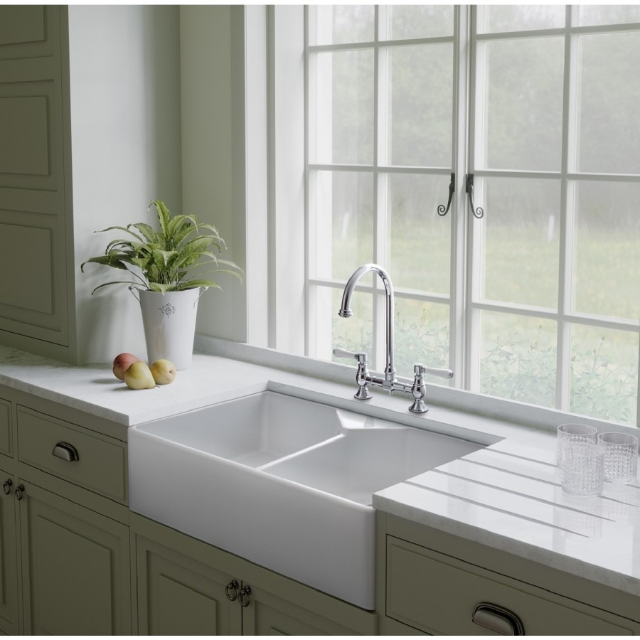 Rangemaster Double Bowl Undermount Belfast White Ceramic Kitchen Sink - Image 4
