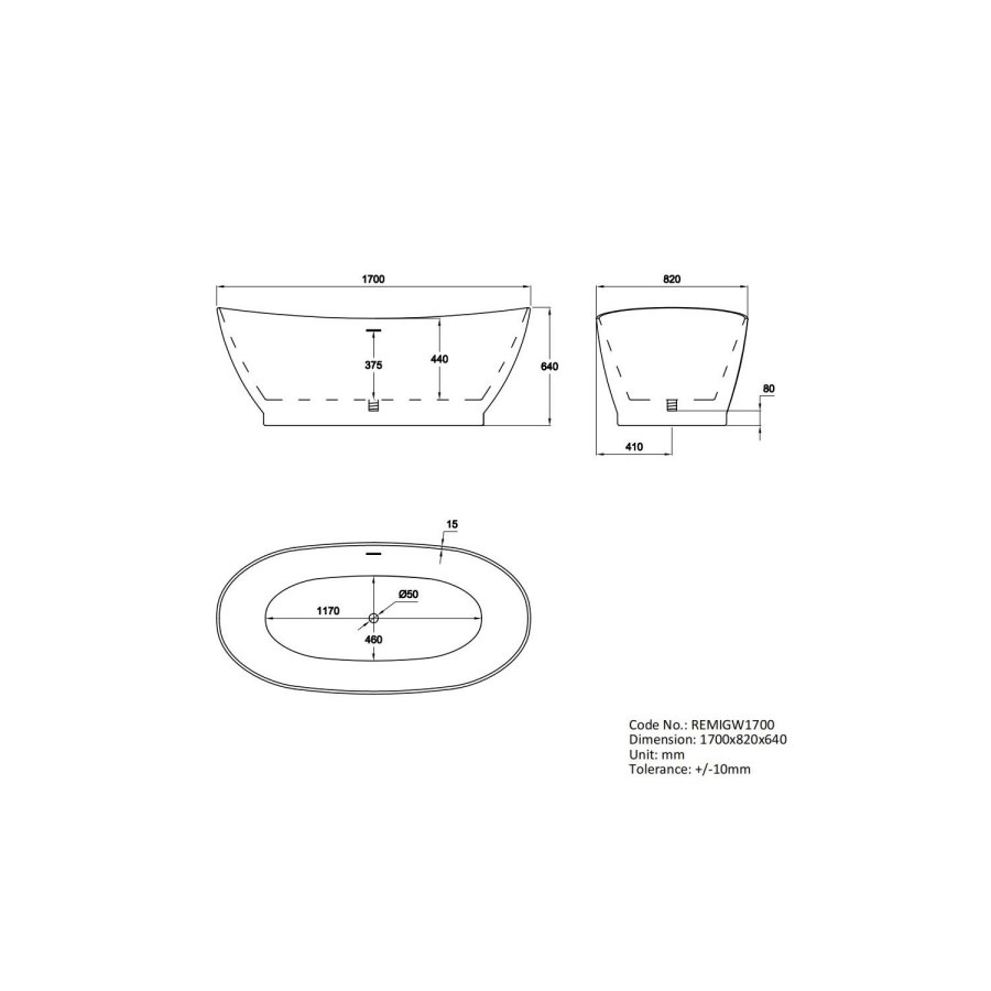 Freestanding Double Ended Slipper Bath 1700 x 820mm - Remi - Image 4