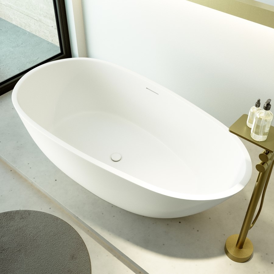 Freestanding Double Ended Stone Resin Solid Surface Bath 1700 x 860mm - Solace - Image 4