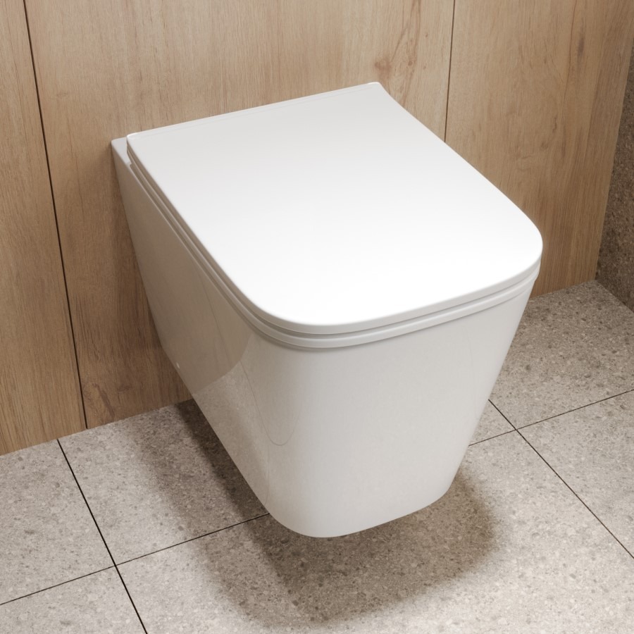 Albi Wall Hung Toilet 820mm Pneumatic Frame & Cistern & Black Glass Flush Plate - Image 5