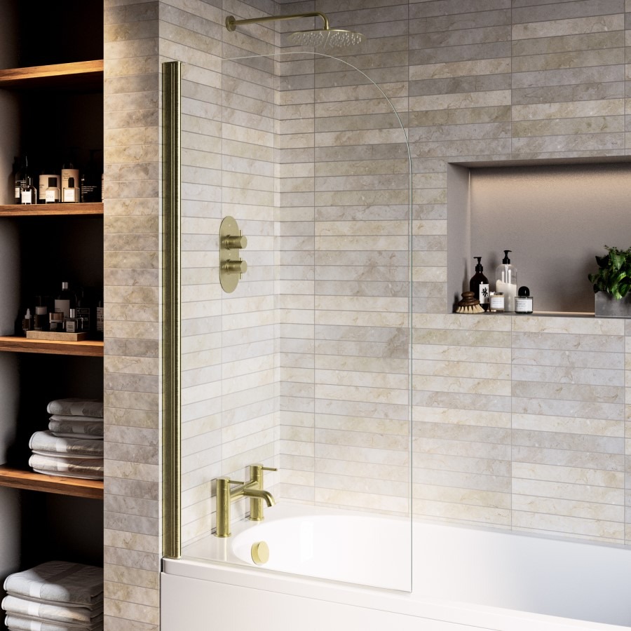 Freestanding Shower Bath Single Ended Left Hand Corner with Brushed Brass Bath Screen 1700 x 750mm - Vigo - Image 5