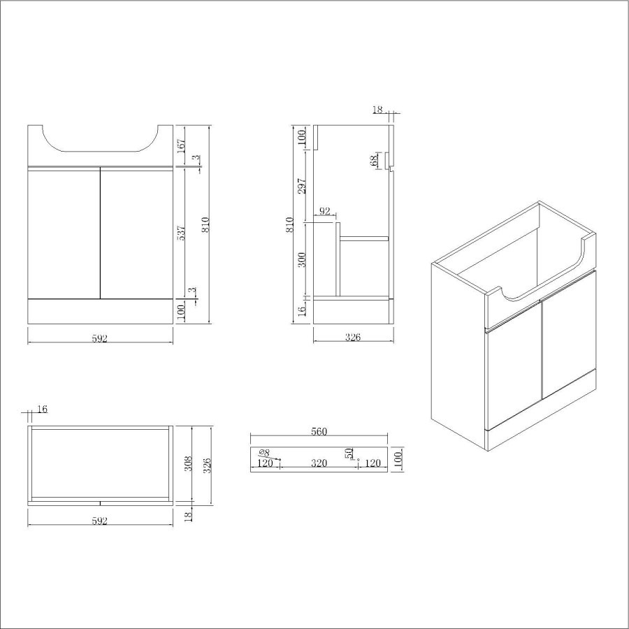 1100mm Grey Right Hand Toilet and Sink Unit with Square Toilet and Black Fittings - Bali - Image 5