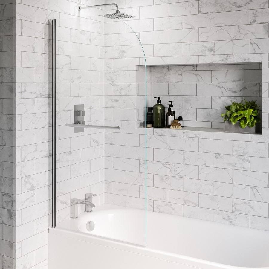 Single Ended Shower Bath with Front Panel & Chrome Bath Screen with Towel Rail 1500 x 700mm - Alton - Image 5