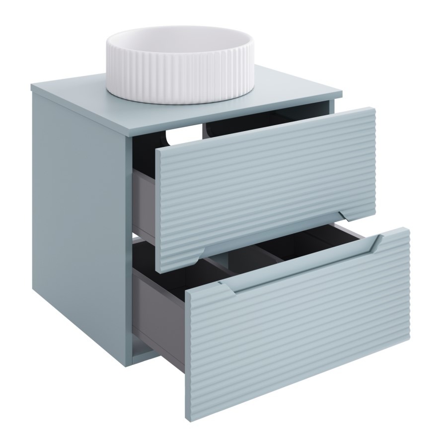 600mm Blue Fluted Wall Hung Countertop Vanity Unit with Basin - Melbourne - Image 5