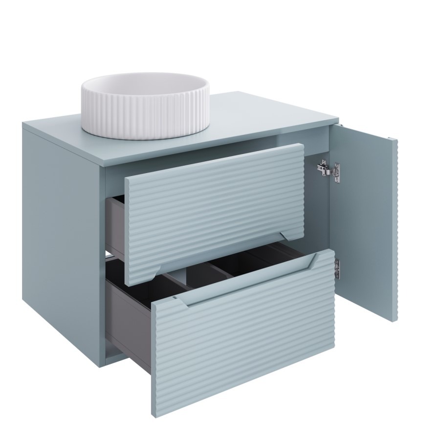 800mm Blue Fluted Wall Hung Countertop Vanity Unit with Basin - Melbourne - Image 5