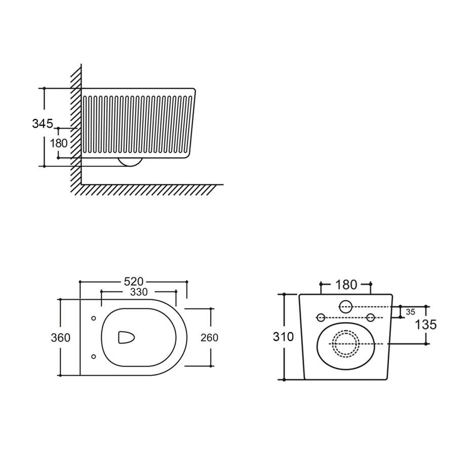 Fluted Wall Hung Toilet with Soft Close Seat, Brushed Brass Mechanical Flush Plate, 1160mm Frame & Cistern - Oregon - Image 5