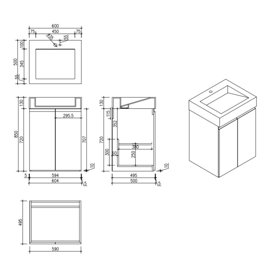 600mm White Freestanding Vanity Unit with Basin - Panama - Image 5