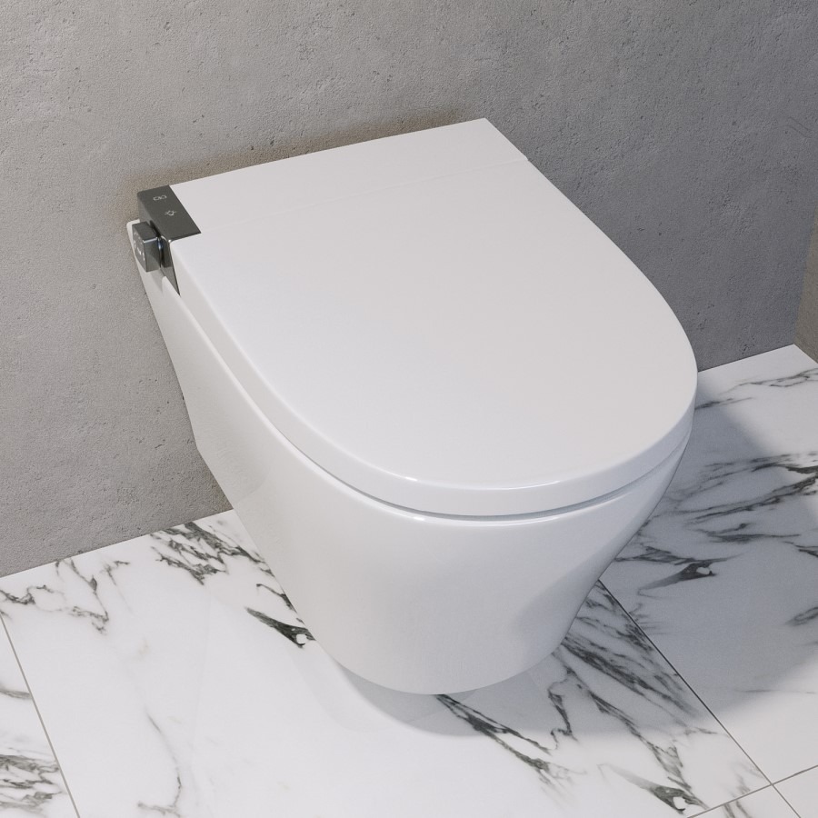 Wall Hung Smart Bidet Japanese Toilet with Heated Seat & 820mm Frame Cistern and Black Sensor Flush Plate - Purificare - Image 5