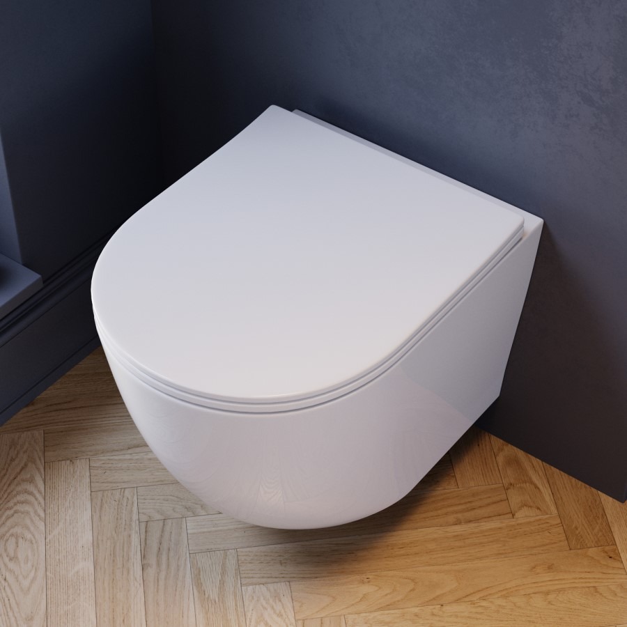 White Wall Hung Toilet with Soft Close Seat, Brushed Brass Pneumatic Flush Plate, 820mm Frame & Cistern - Roma - Image 5