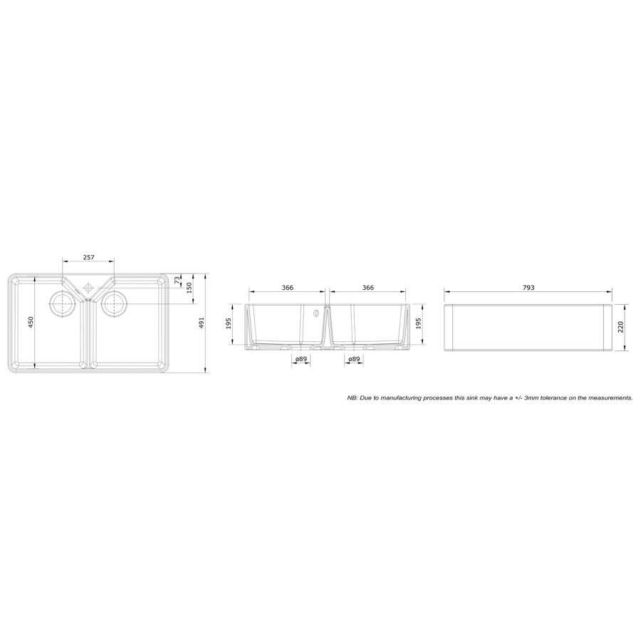 Rangemaster Double Bowl Undermount Belfast White Ceramic Kitchen Sink - Image 5