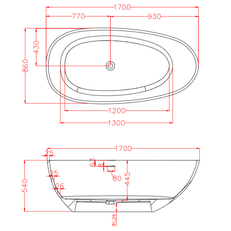 Freestanding Double Ended Stone Resin Solid Surface Bath 1700 x 860mm - Solace - Image 5