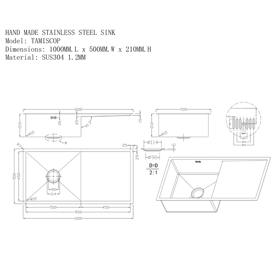 inset sink Copper Stainless Steel Kitchen Sink - Enza Tamara - Image 5