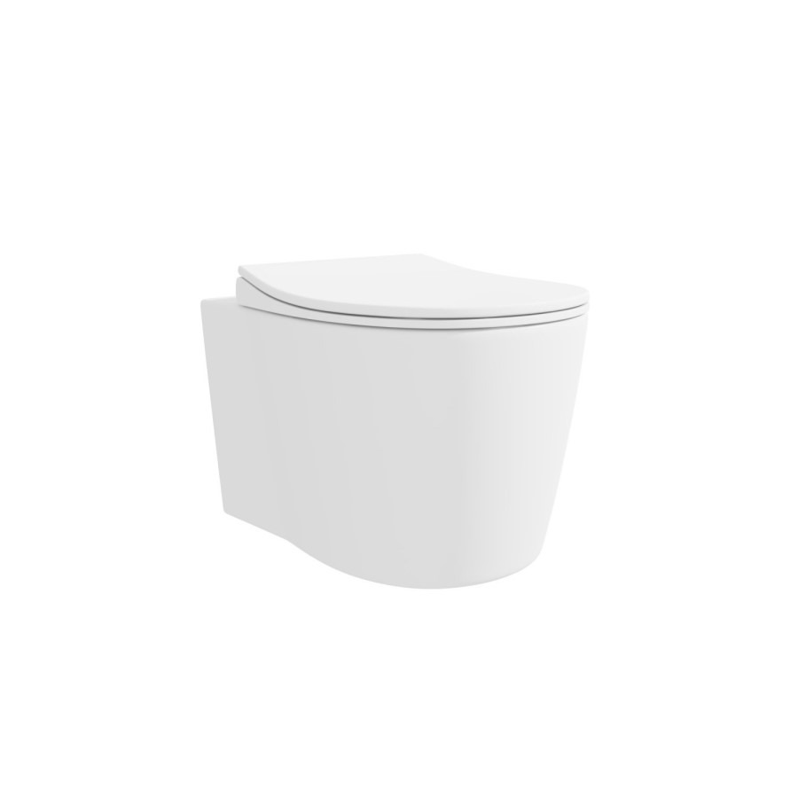 Matt White Wall Hung Rimless Toilet with Soft Close Seat White Glass Sensor Pneumatic Flush Plate 820mm Frame & Cistern - Verona - Image 6