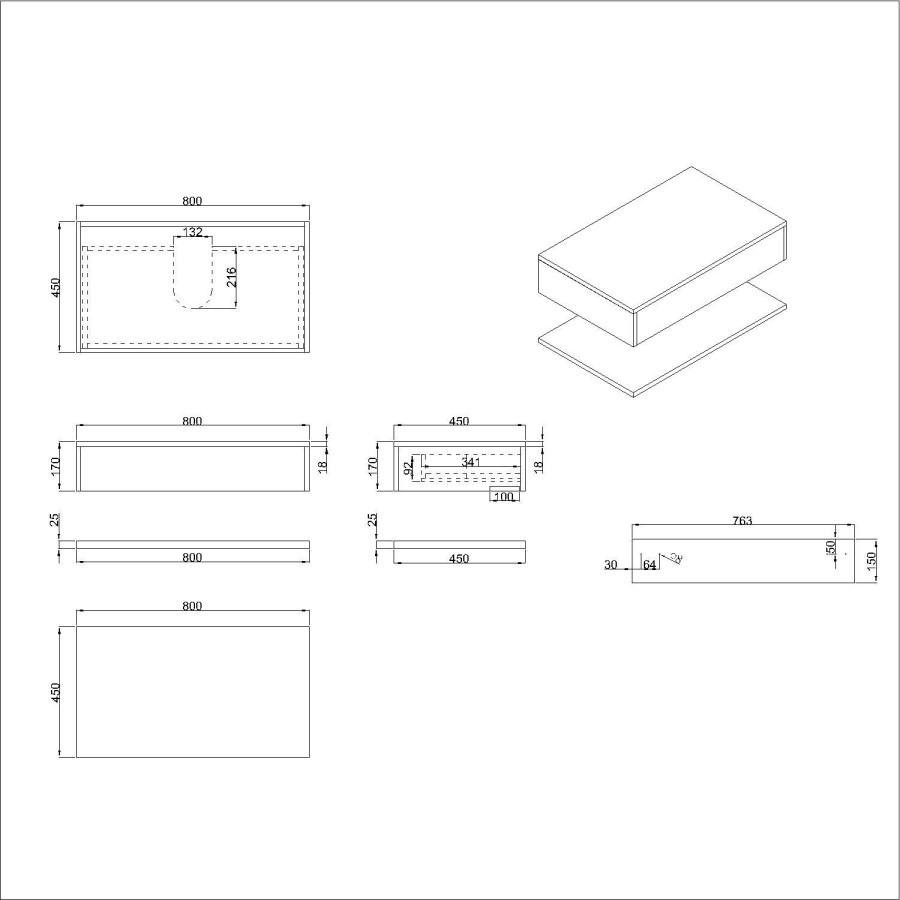 800mm Wood Effect Wall Hung Countertop Vanity Unit with Round Basin and Shelf - Lugo - Image 6