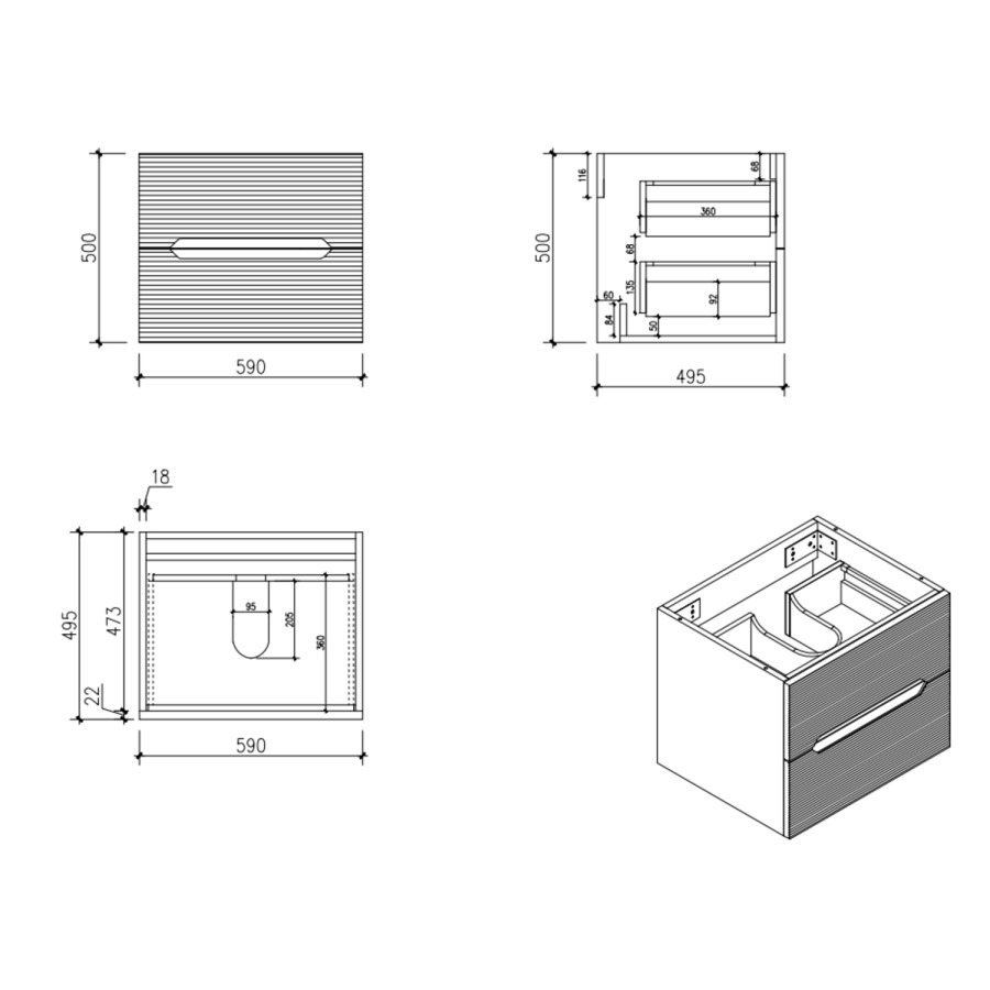 600mm Blue Fluted Wall Hung Countertop Vanity Unit with Basin - Melbourne - Image 6