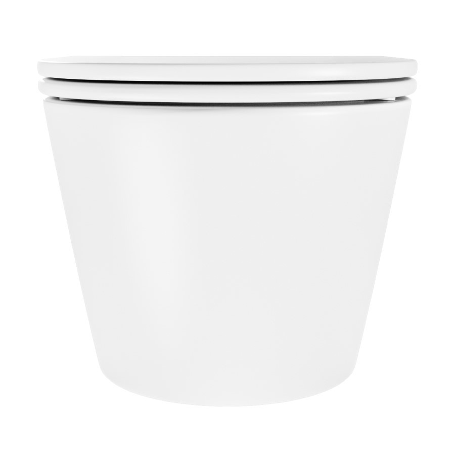 Matt White Wall Hung Rimless Toilet with Soft Close Seat, Matt Black Pneumatic Flush Plate, 1170mm Frame & Cistern - Newport - Image 6