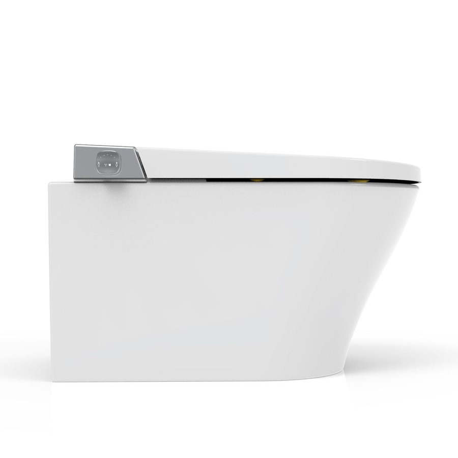 Wall Hung Smart Bidet Japanese Toilet with Heated Seat & 820mm Frame Cistern and Black Sensor Flush Plate - Purificare - Image 6
