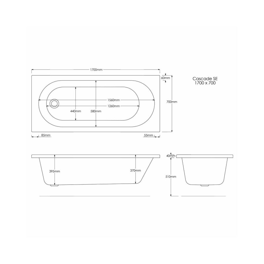 Single Ended Shower Bath with Front Panel & Hinged Black Bath Screen with Towel Rail 1700 x 700mm - Alton - Image 7