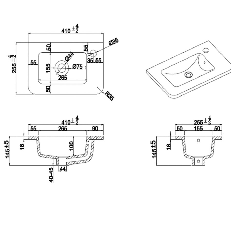 410mm White Cloakroom Vanity Unit with Basin - Pendle - Image 6