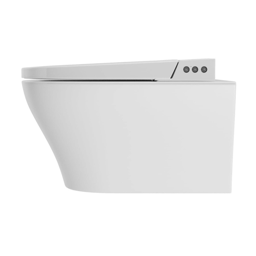 Wall Hung Smart Bidet Japanese Toilet with Heated Seat & 820mm Frame Cistern and Black Sensor Flush Plate - Purificare - Image 7