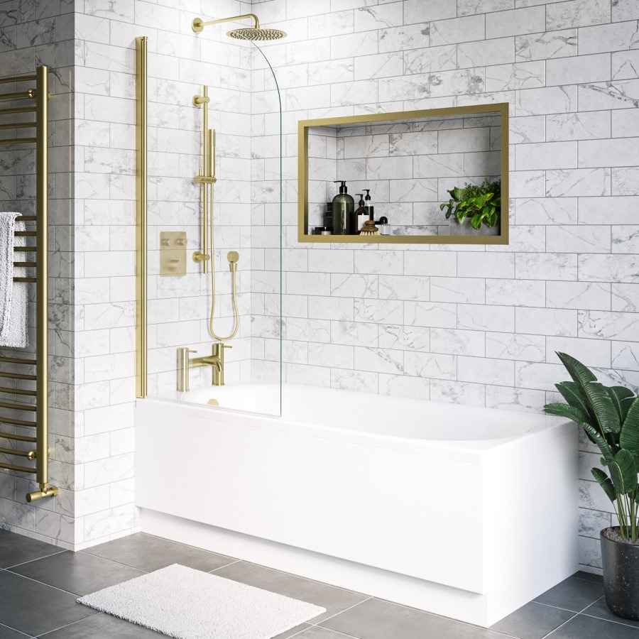 Freestanding Shower Bath Single Ended Left Hand Corner with Brushed Brass Bath Screen 1700 x 750mm - Vigo - Image 8